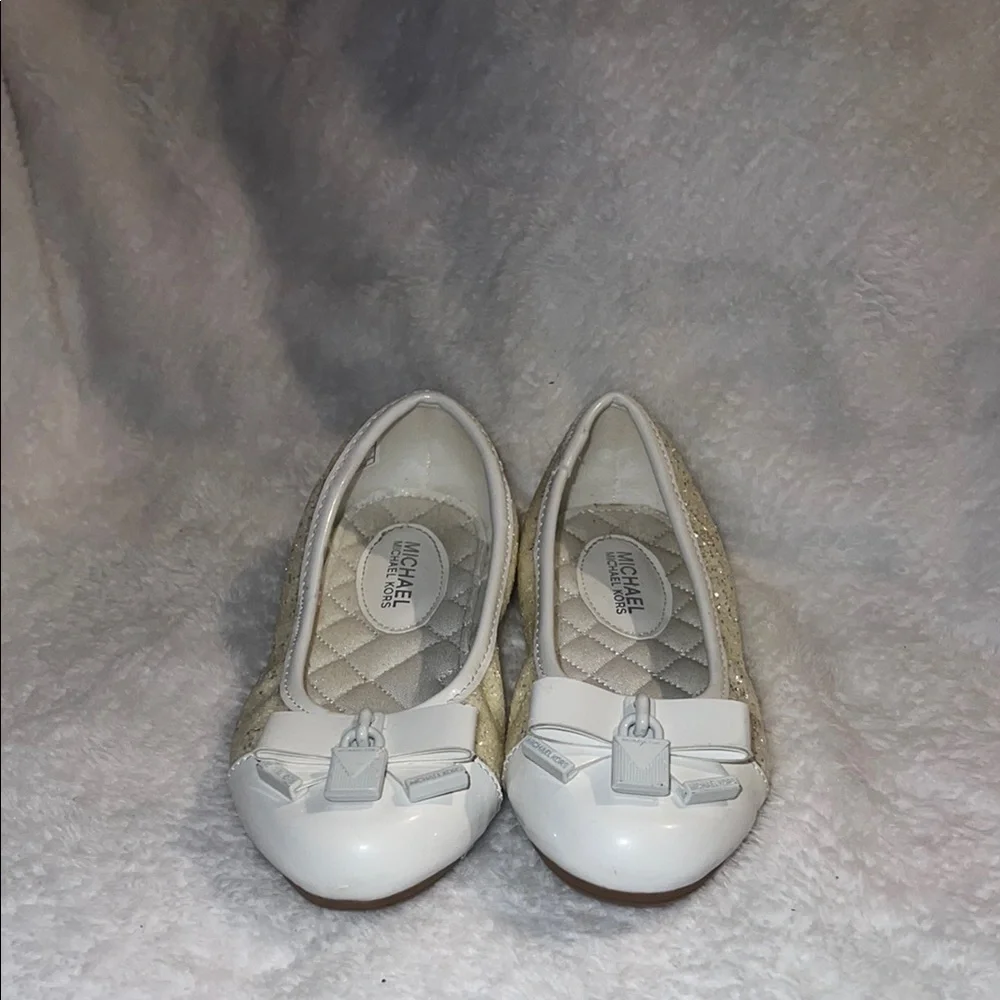 Michael Kors Girls' White and Gold Ballet Flats